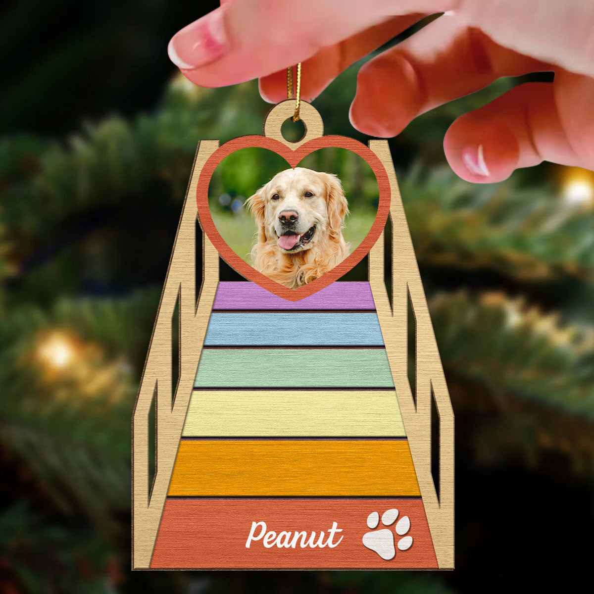 See You At Rainbow Bridge Memorial Dog Cat Photo Inserted Personalized Wooden Ornament