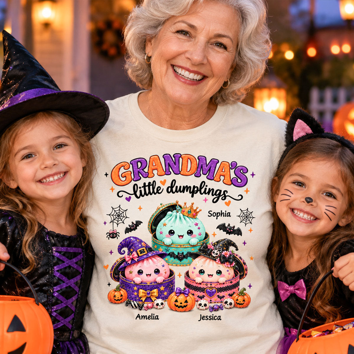 Grandma's Little Dumplings - Personalized Shirt - Trendy Fall Halloween Tee for Grandma
