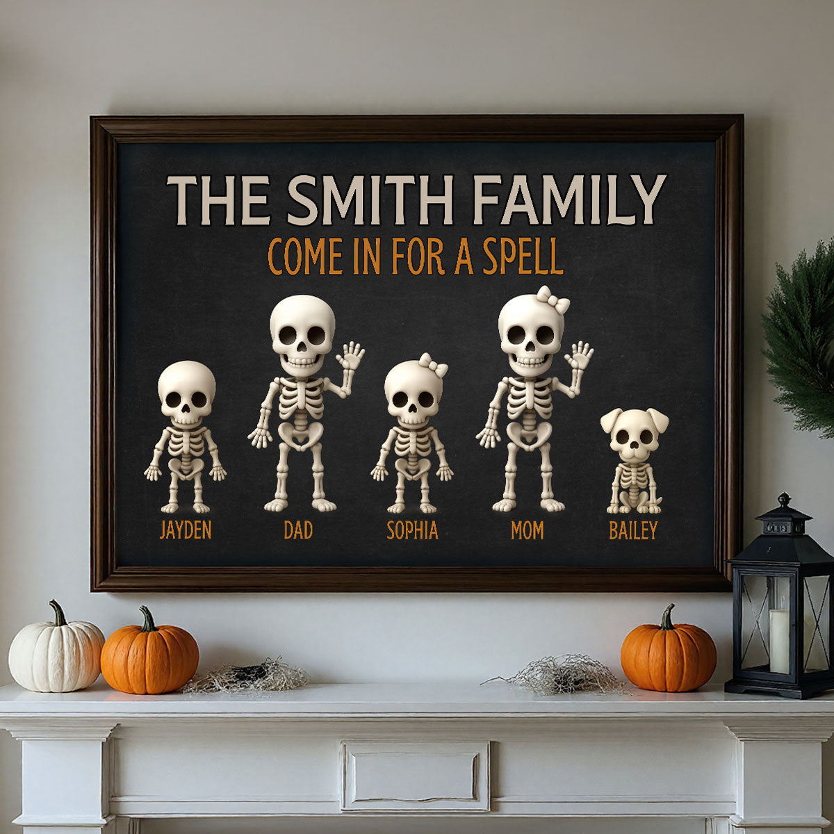 Halloween Funny Skeleton Family Personalized Poster, Halloween Decor| ?? Made in the USA