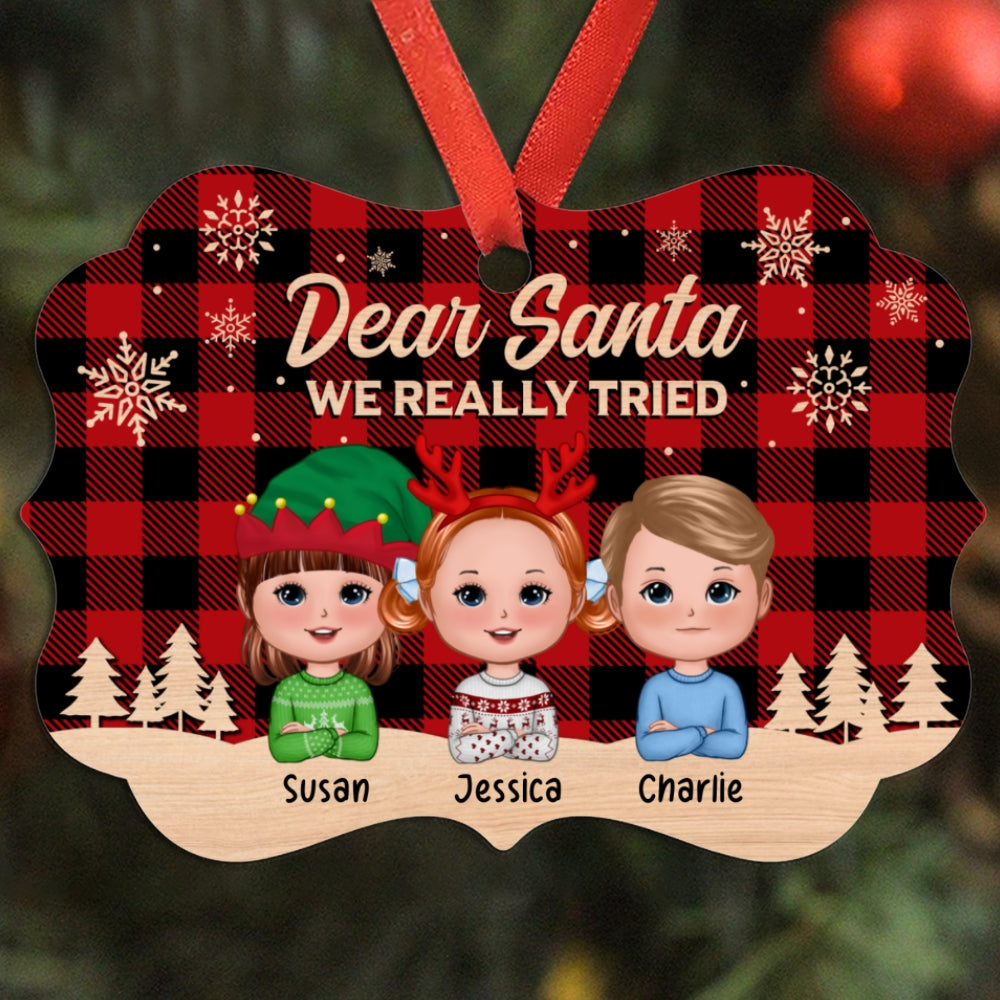 Dear Santa I Really Tried Doll Kids Funny Christmas Personalized Ornament