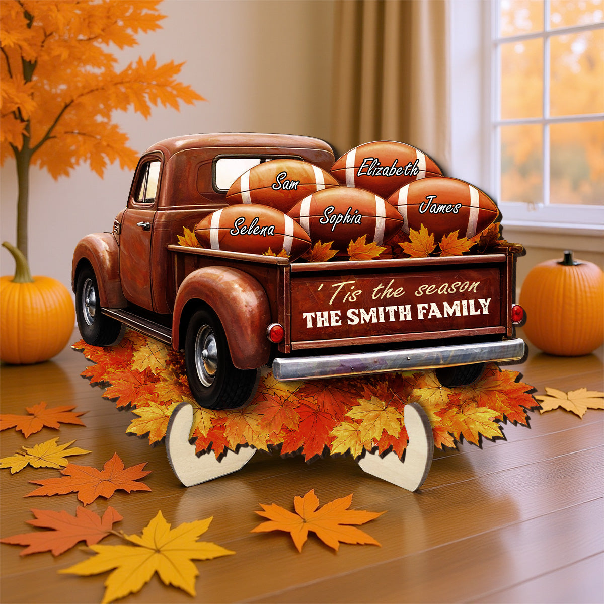 American Football Fall Vibe 'Tis The Season Family Personalized 2-Layer Wooden Plaque| Cozy Fall Home, Tier Tray, Table Decoration