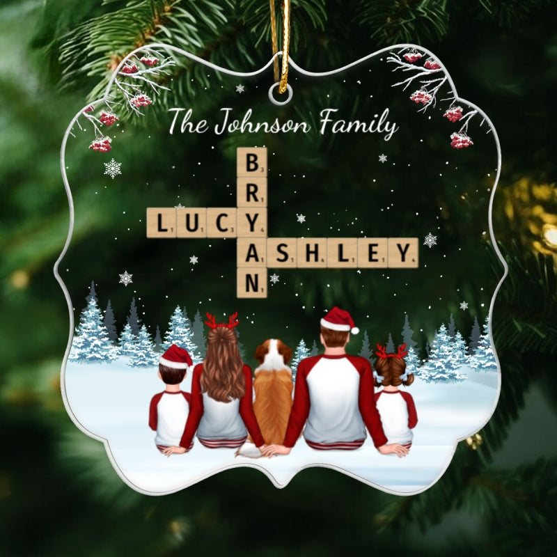 Family In Snow Crossword Puzzle Art Personalized Acrylic Ornament