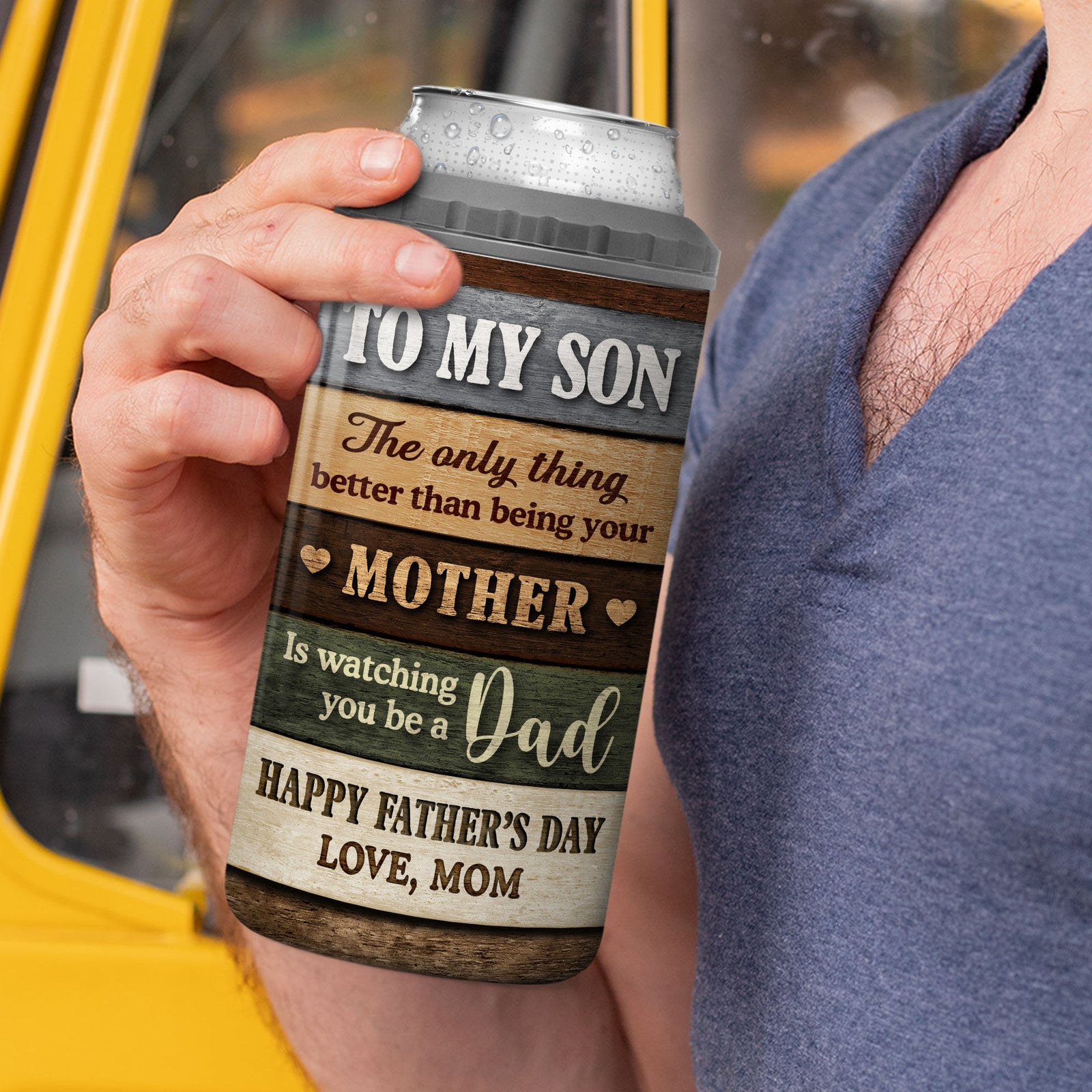 Colored Wood Pallets To My Son From Mom Personalized Can Cooler, Father's Day Gift For Son