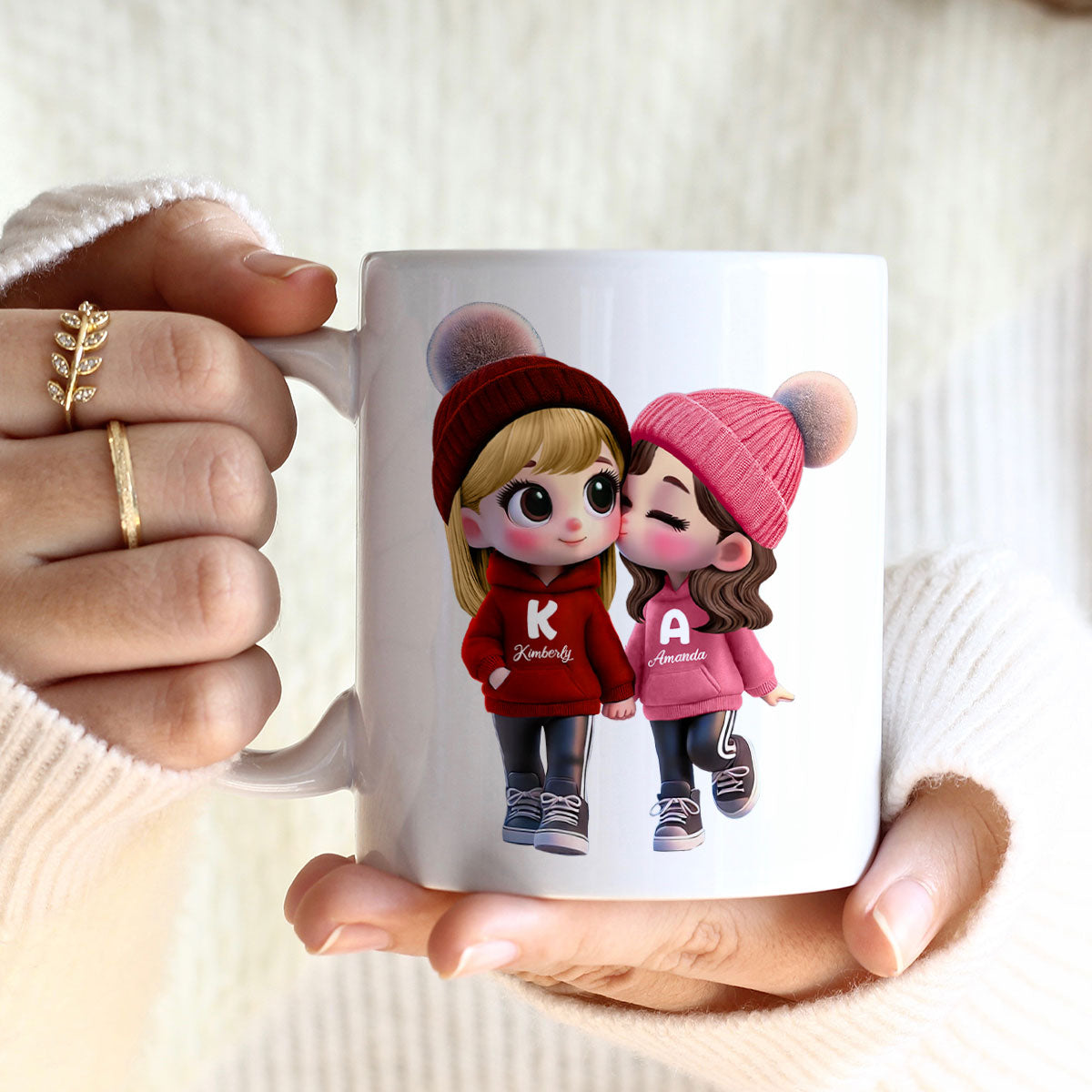 3D Effect Cute Cartoon Couple Walking Personalized Mug, Perfect Valentine'Day Gift for him, Gift for her