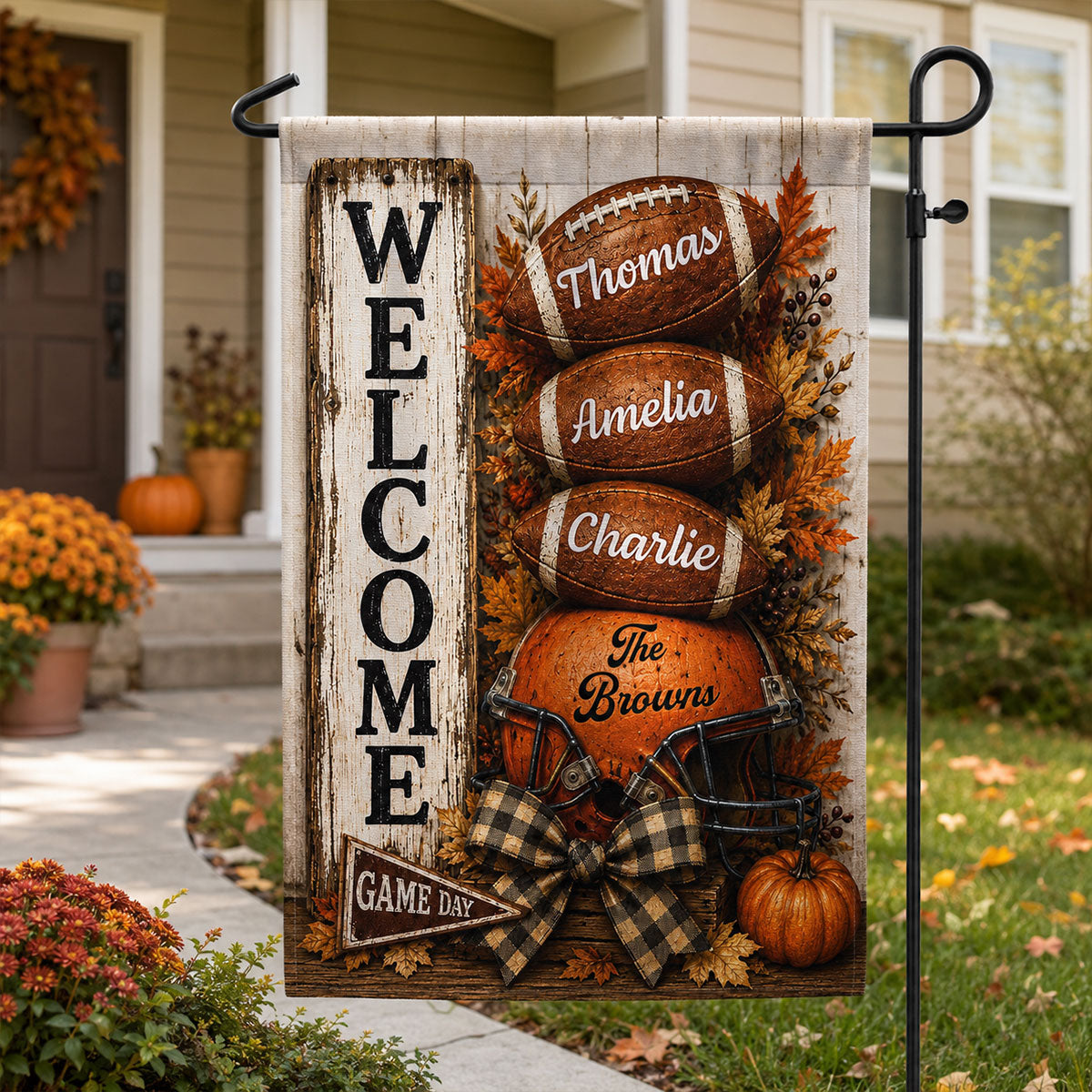 Welcome to Football Family - Personalized Garden Flag - Game Day Fall Outdoor Decor
