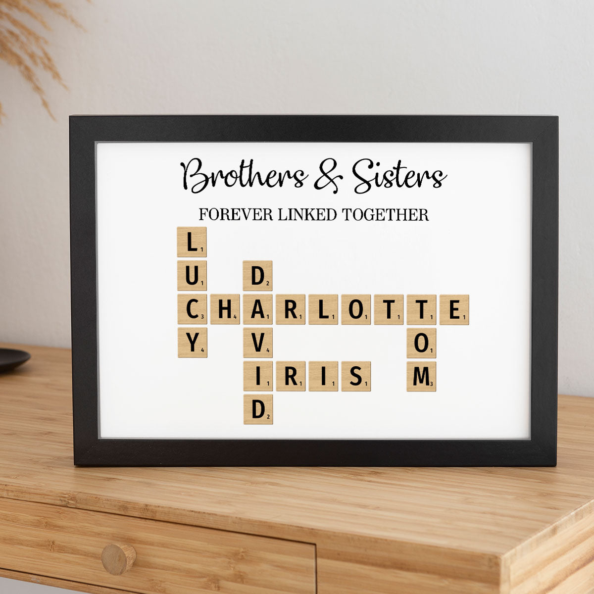 Brothers & Sisters Forever Linked Together Crossword Puzzle Art Personalized Poster, Gift For Brothers, Sisters, Siblings, Family