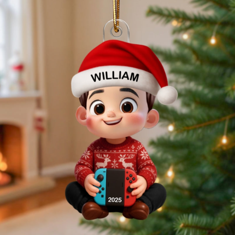 3D Effect Gaming Kid Christmas Personalized Acrylic Ornament