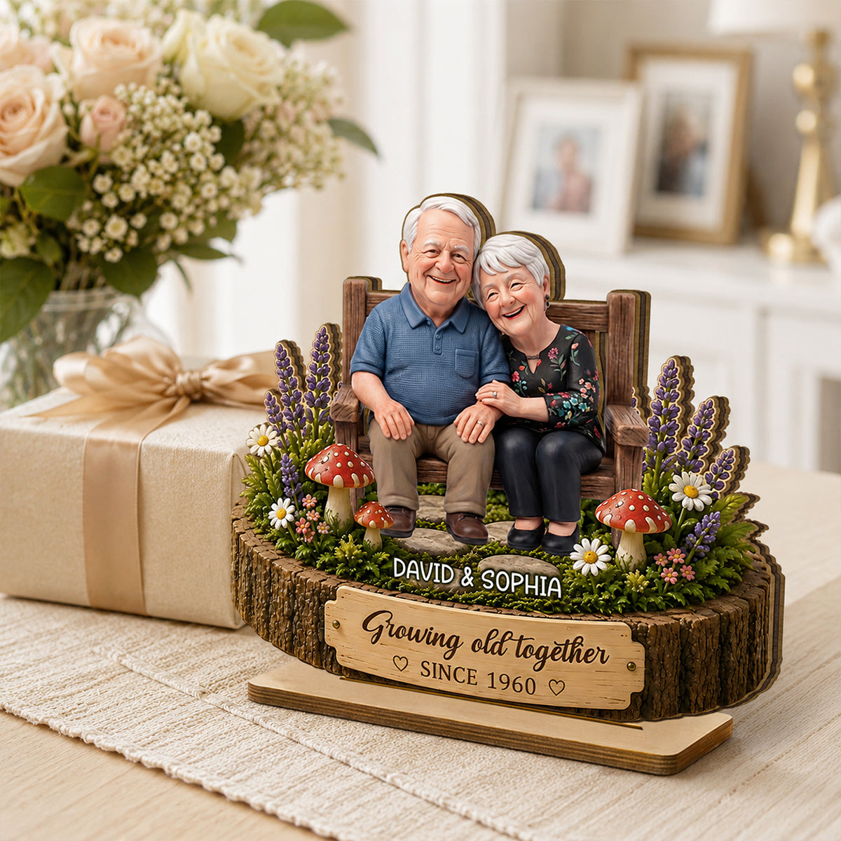 Custom Photo Couple Sitting - Personalized 2-Layered Wooden Plaque - Gift For Couple