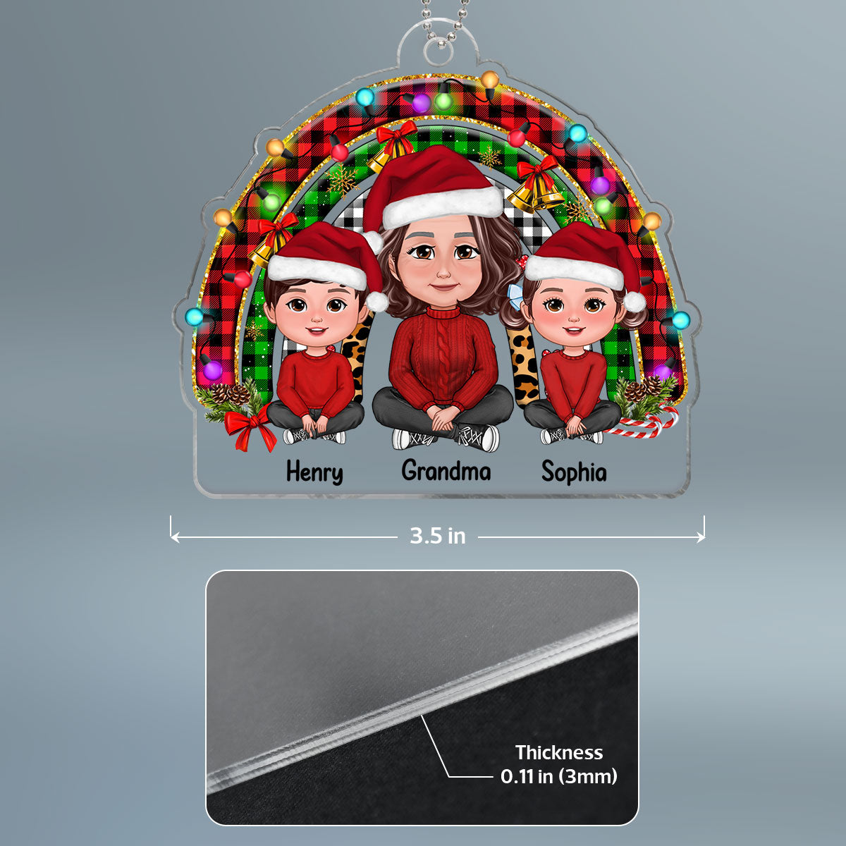 Christmas Rainbow Grandma Grandkids Sitting Personalized Acrylic Ornament
