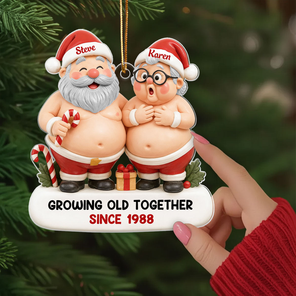 Custom Funny Old Santa Couple - Personalized Acrylic Ornament - Christmas Gift for him, for her