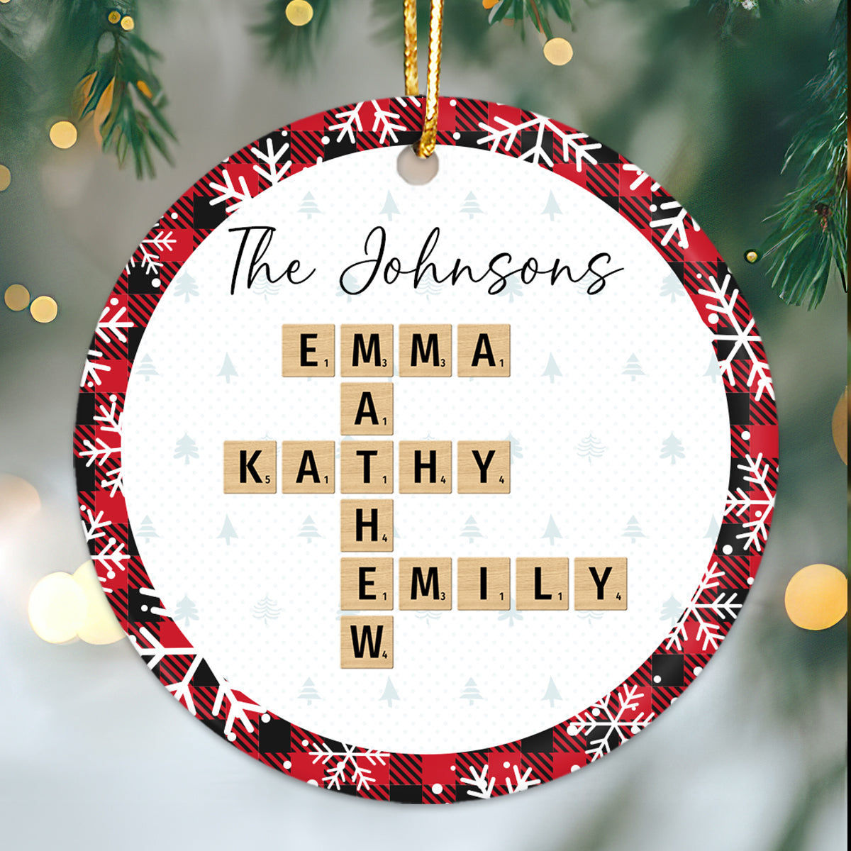 Christmas Plaid Family Crossword Puzzle Art Christmas Decor Personalized Ceramic Ornament