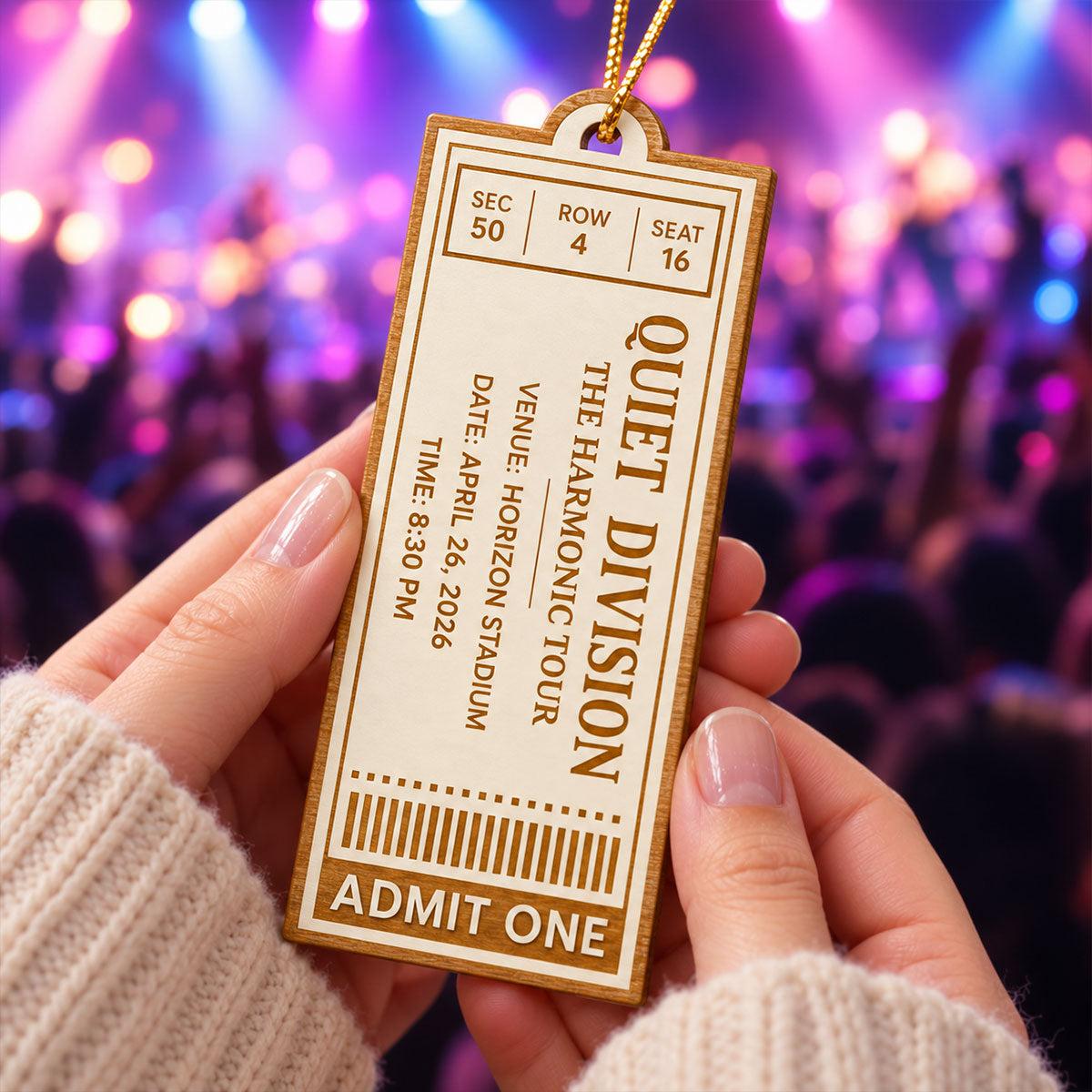Custom Concert Ticket - Personalized Wooden Ornament - Christmas Favorite Music Keepsake Gift for Daughter, Son, Best Friends