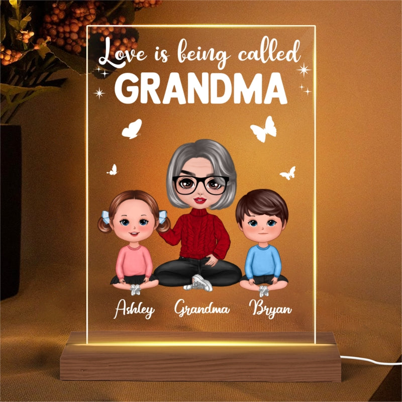Love Is Being Called Doll Grandma And Grandkids Personalized Rectangle Acrylic Plaque LED Lamp Night Light