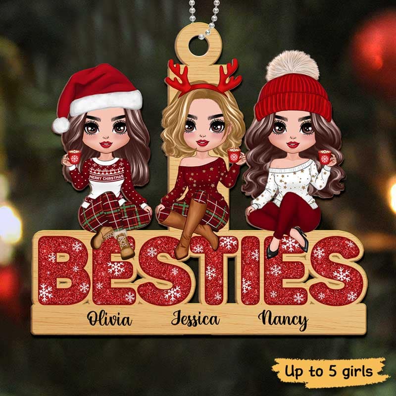 Doll Besties Sitting On Word Personalized Wooden Ornament