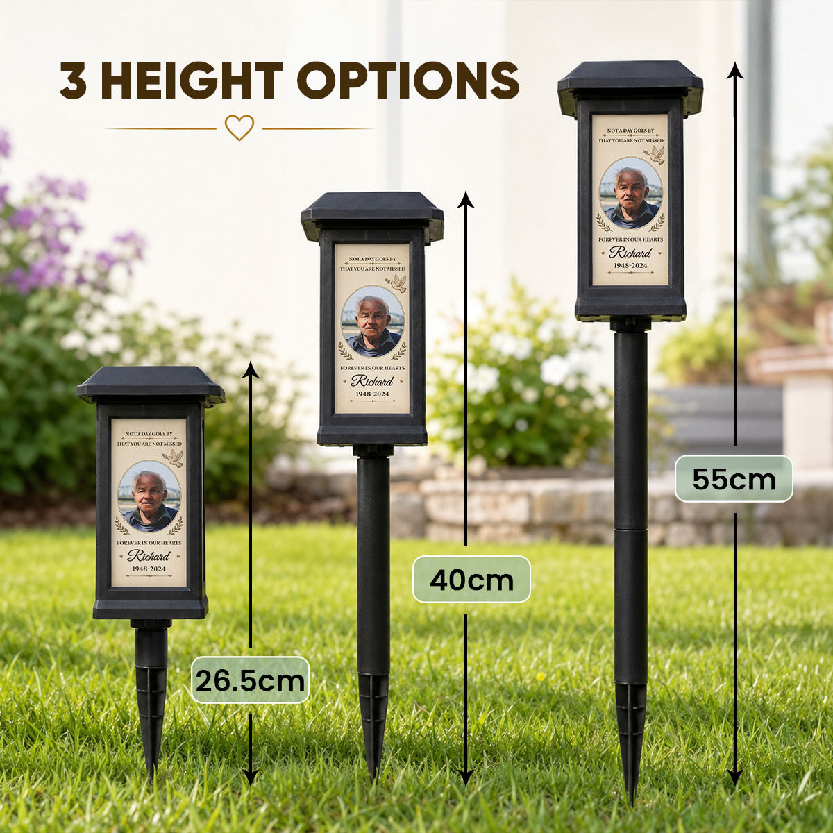 Forever in Our Hearts - Personalized Solar Garden Light - Custom Photo Gravesite Light, Outdoor Remembrance Garden Stake, Loss of Loved One Sympathy Gift