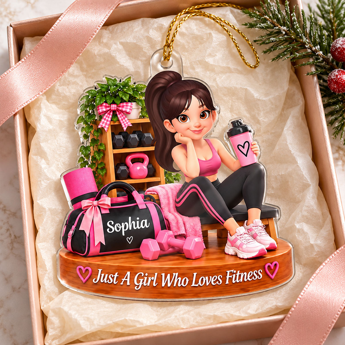 Just a Girl Who Loves Fitness - Personalized Acrylic Ornament - Christmas Gift for Daughter, Wife, Best Friends