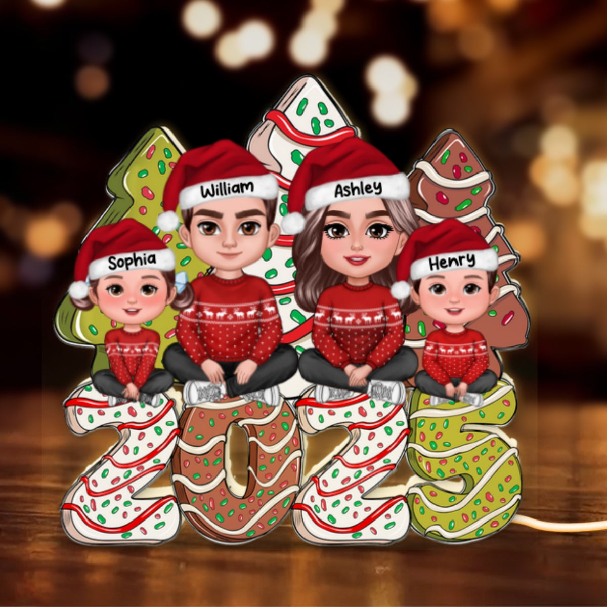 Christmas Tree Cake Family Personalized LED Light Box
