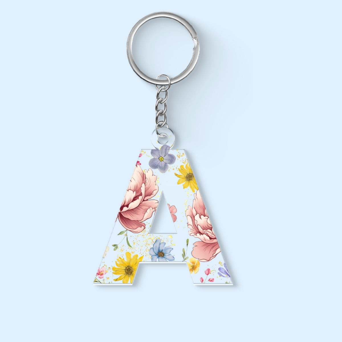 Birth Month Flower Initial Letter Personalized Acrylic Keychain, Gift For Her