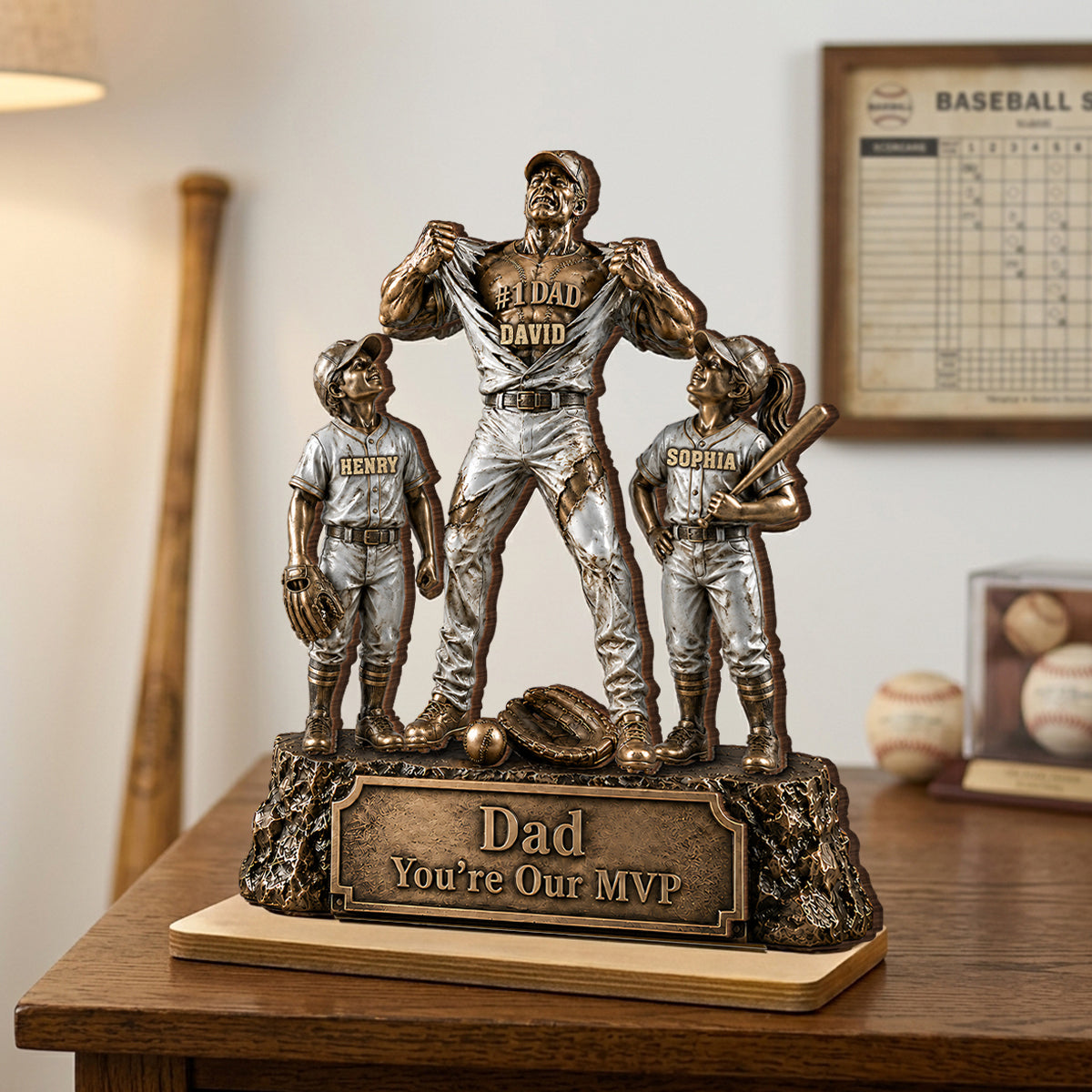 No 1 Dad Baseball Victory Trophy - Personalized 2-Layered Wooden Plaque - Father's Day Gift for Dad, Husband
