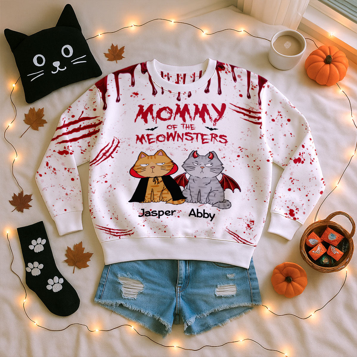 Halloween Mommy Daddy Of The Monsters Cats Personalized 3D Sweatshirt