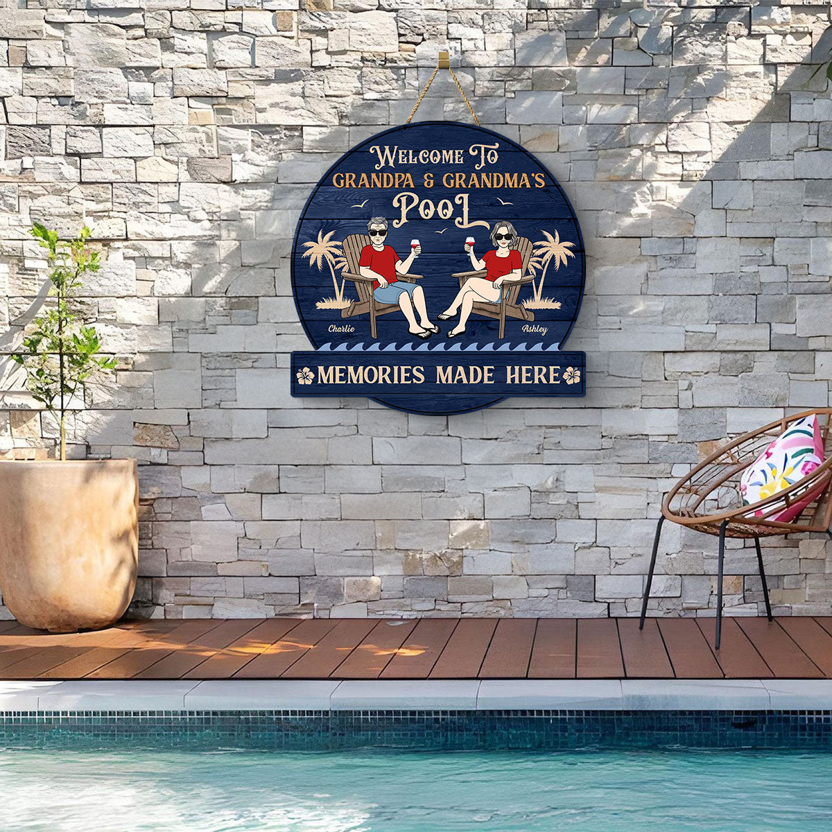 Summer Welcome To Grandpa Grandma Grandparents Pool Personalized Wood Sign