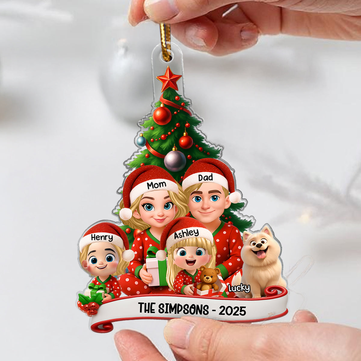 Family Pajama Personalized Acrylic Ornament, Christmas Decor for Family