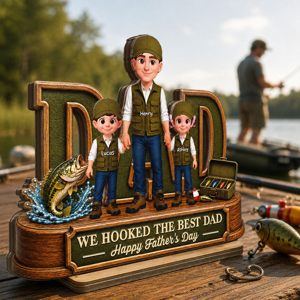 We Hooked The Best Dad Fishing Dad - Personalized 2-Layered Wooden Plaque - Father's Day Gift For Fishing Dad, Fishing Lovers