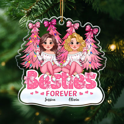 Animated Besties Forever Pink Christmas Tree Personalized Acrylic Ornament