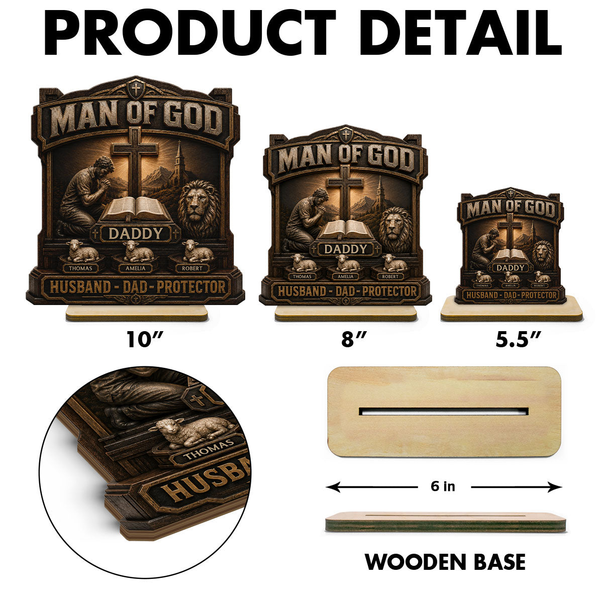 Man Of God - Personalized 2-Layered Wooden Plaque - Father's Day Gift For Dad, Husband, Grandpa, Christian Dad