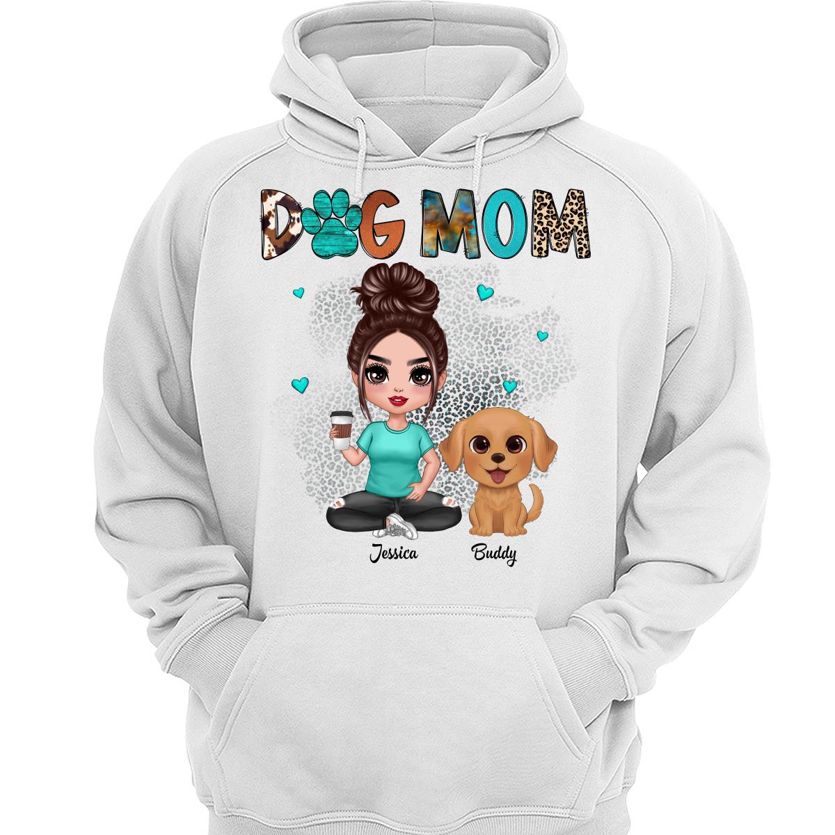Western Pattern Teal Animal Print Dog Mom Doll Girl & Cute Watercolor Dog Personalized Shirt
