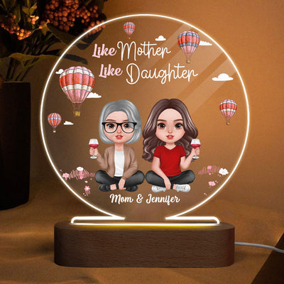 Doll Mother Daughter Air Balloon Personalized Acrylic Circle LED Night Light