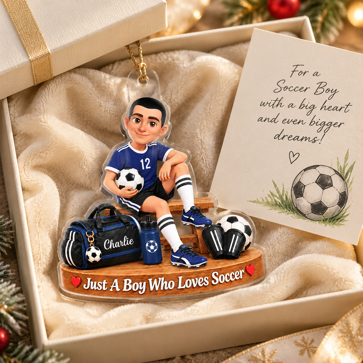 Just a Boy Who Loves Soccer - Personalized Acrylic Ornament - Christmas Gift for Son,Grandson