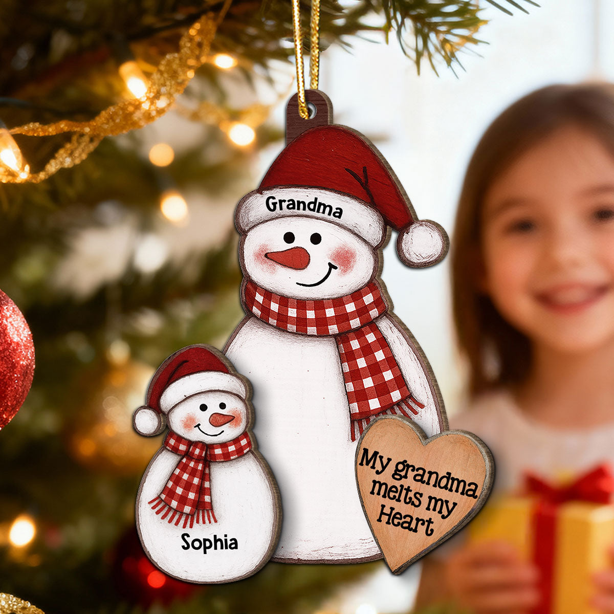 My Grandkid Melts My Heart - Personalized 2-Layer Wooden Ornament - Christmas Gift For Granddaughter, Grandson