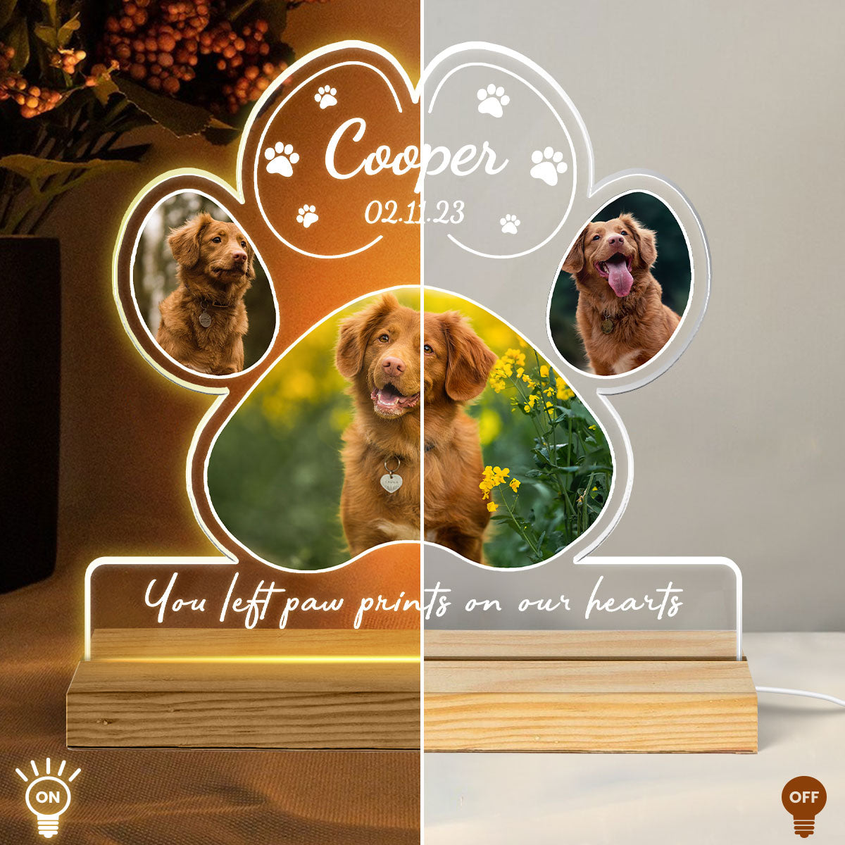 Dog Cat Pet Loss Photo Inserted Personalized Custom Shape Warm LED Night Light