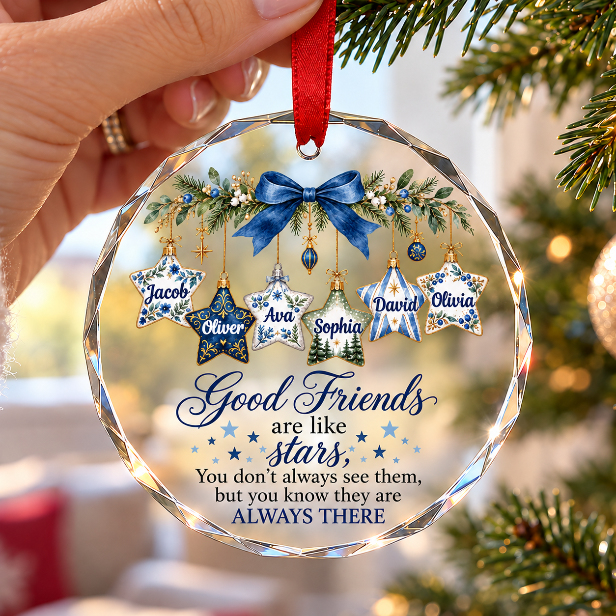 Good Friends Are Like Stars - Personalized Glass Ornament - Christmas Gift for Best Friends