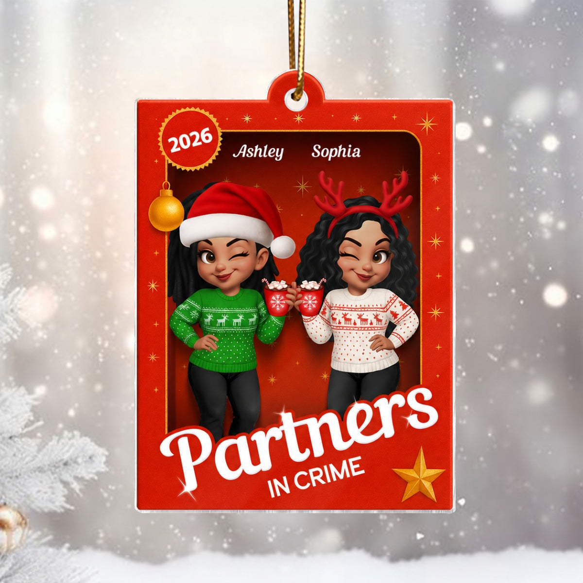 Besties Sisters 3D Effect Holiday Toy Box Personalized Acrylic Ornament, Christmas Gift for Besties, Best Friends