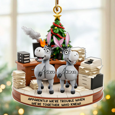 Trouble Together Donkey Coworker Office Decoration - Personalized Acrylic Ornament - Custom Employee Gift Exchange, White Elephant Gift