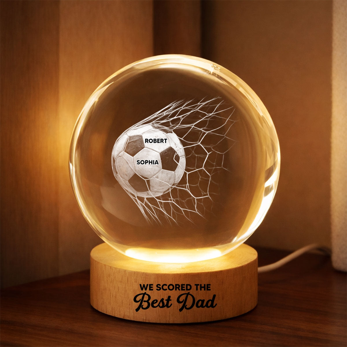 We Scored The Best Dad - Personalized Crystal Ball LED Night Light - Father's Day Gift For Soccer Dad