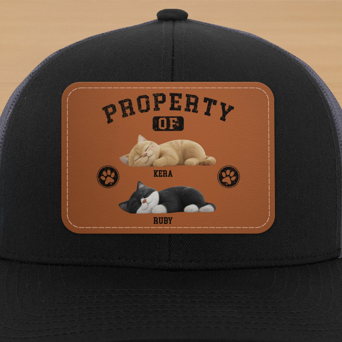 Property Of Cute Sleeping Cats Personalized Leather Patch Hat, Father's Day gift