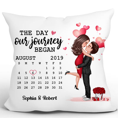 Doll Couple Hugging Kissing Anniversary Date Calendar Personalized Pillow - Anniversary Gift For Couple - Gift For Him Gift For Her