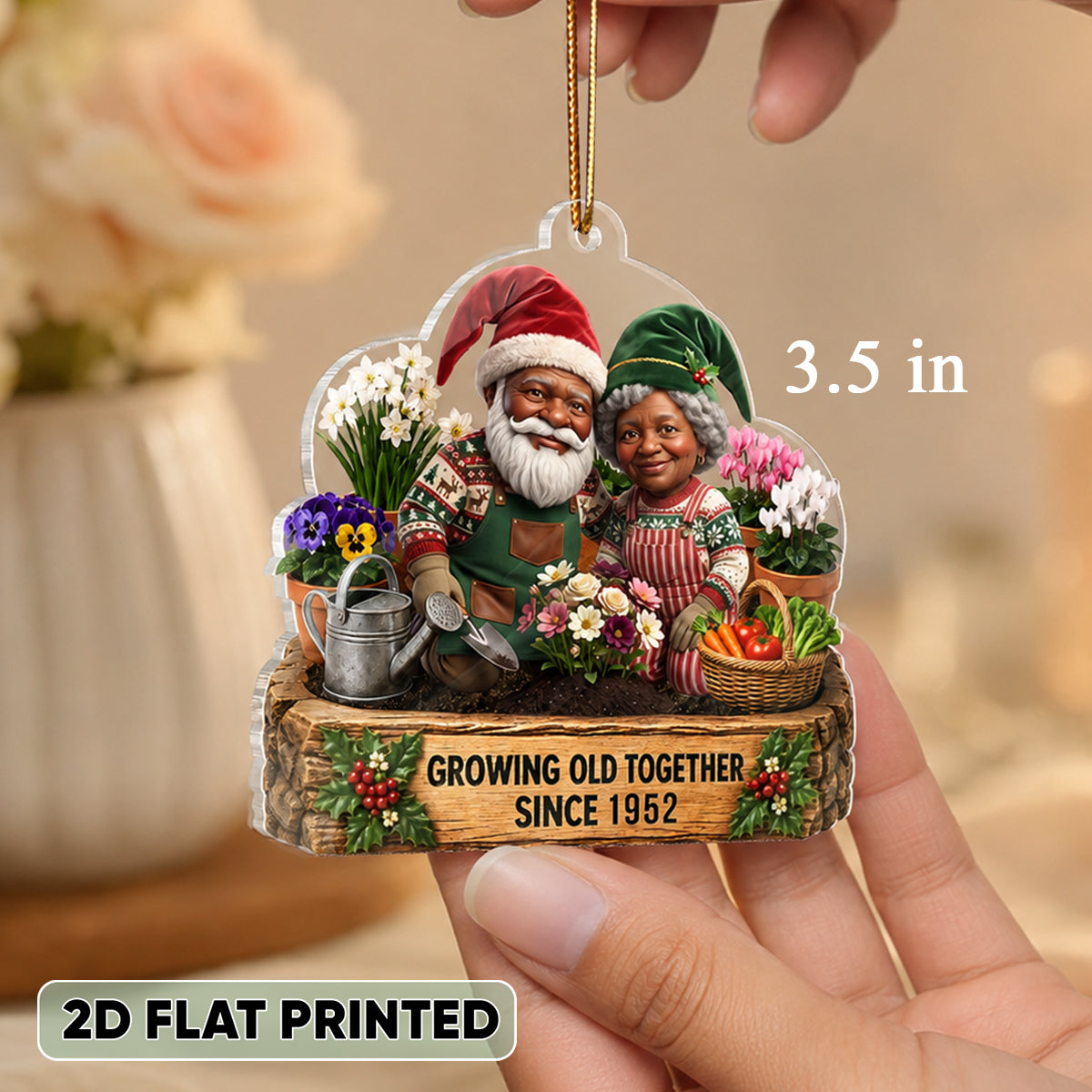 Garden Gnome Couple Growing Old Together - Personalized Acrylic Ornament - Christmas Gift for Him, for Her