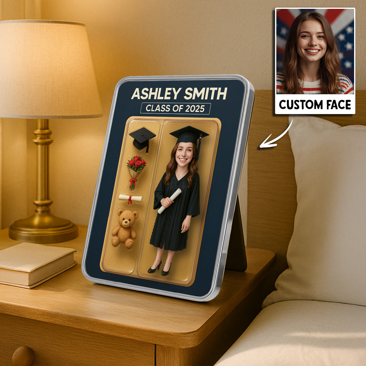 Graduation Custom Figure 3D Effect Personalized Mirrored Picture Frame, Graduation Gift