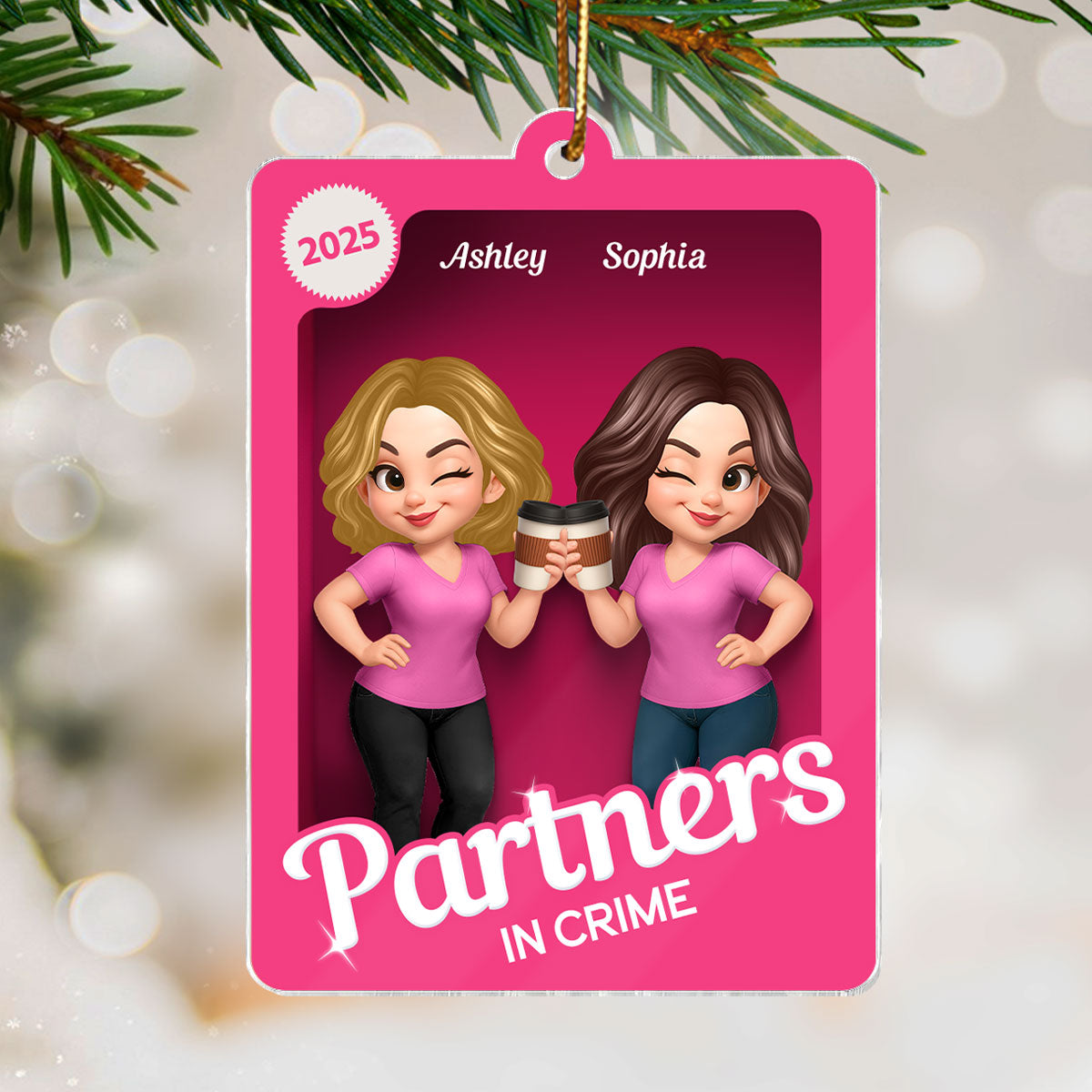 Besties Sisters 3D Effect Pink Toy Box - Personalized Acrylic Ornament - Gift for Besties, Best Friends