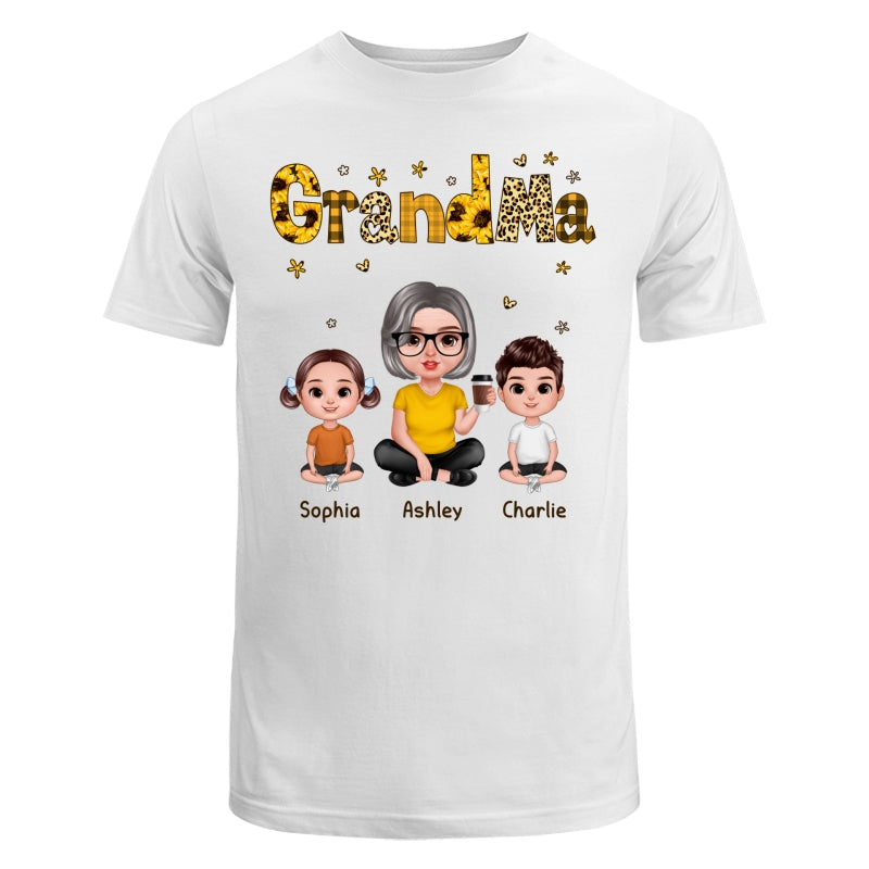 Realistic Grandma Grandkids Yellow Pattern Personalized Shirt