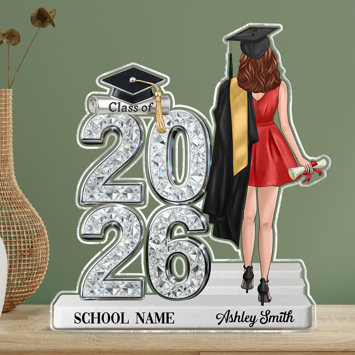 Class Of 2026 2027 Back View Senior Shiny Effect 2D Flat - Personalized Acrylic Block Plaque - Graduation Gift For Graduates, Daughter, Son