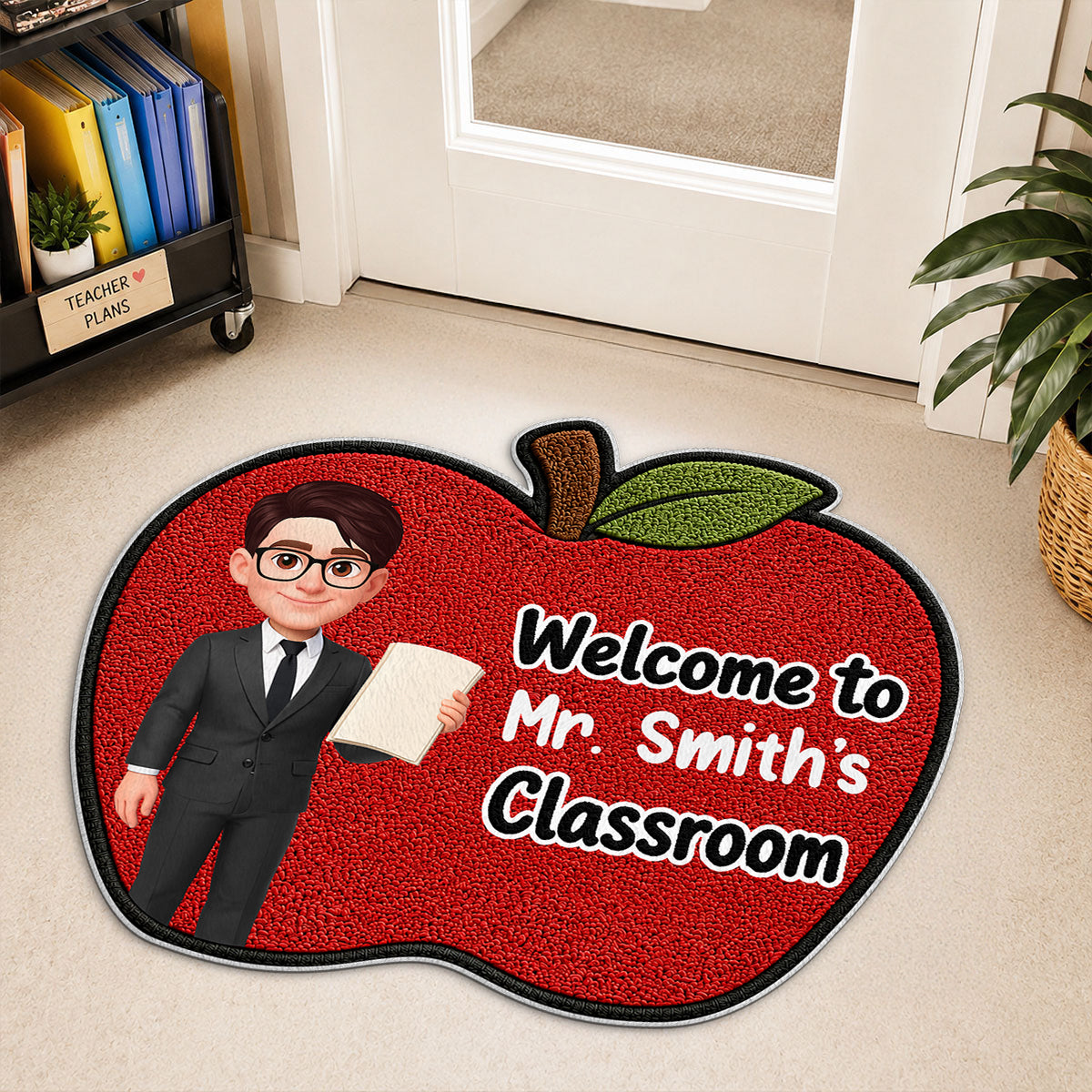 Happy Teacher Apple Welcome To Classroom - Personalized Doormat - Back To School Gift For Teacher, Classroom Decor