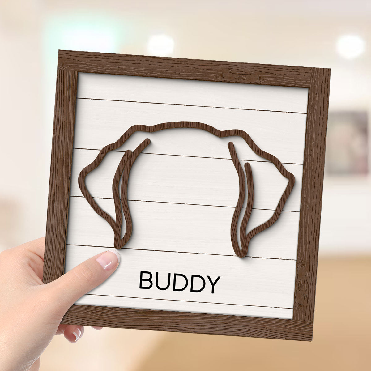Custom Dog Ear Line Drawing Personalized 2-Layer Wooden Plaque