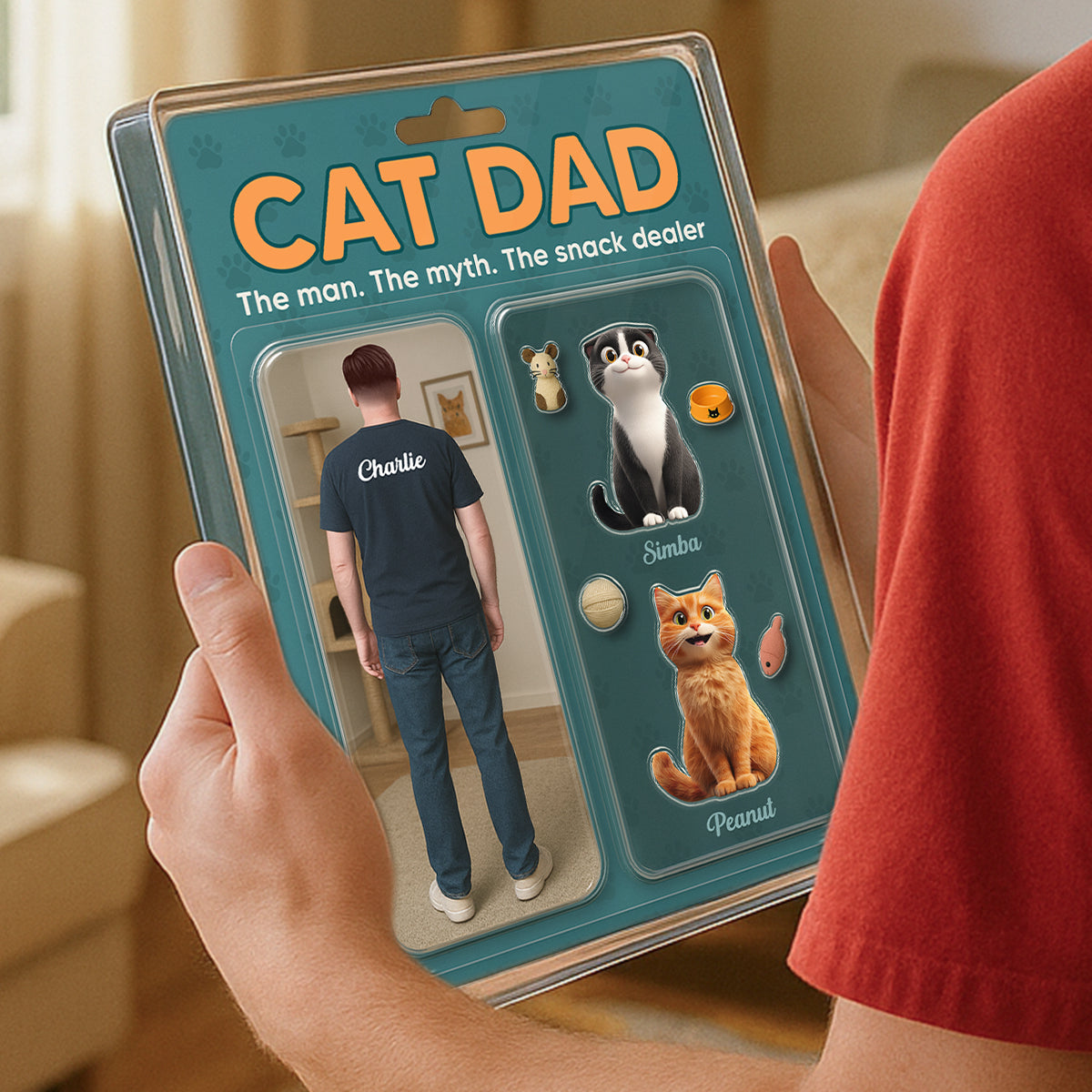 Cat Dad Realistic Figures Style Personalized Acrylic Block Plaque, Father's Day Gift for Cat Lover