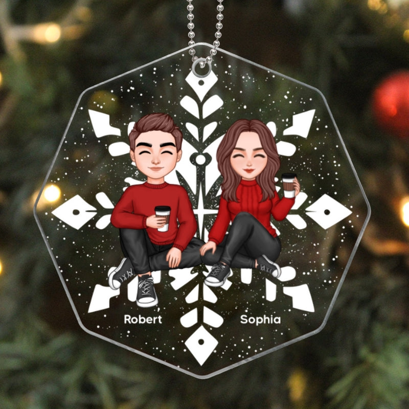 Couple Sitting Christmas Snowflake Shaped Personalized Acrylic Ornament