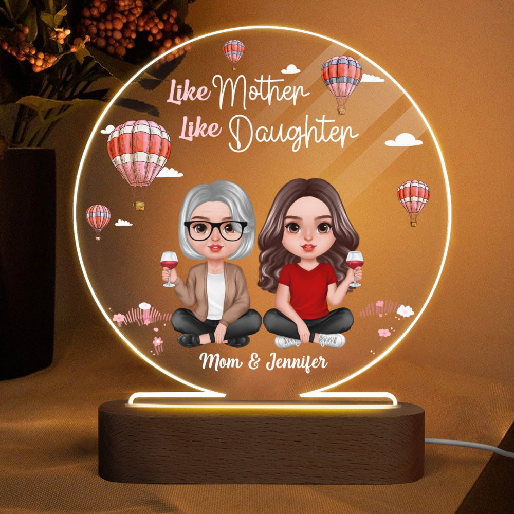 Doll Mother Daughter Air Balloon Personalized Acrylic Circle LED Night Light